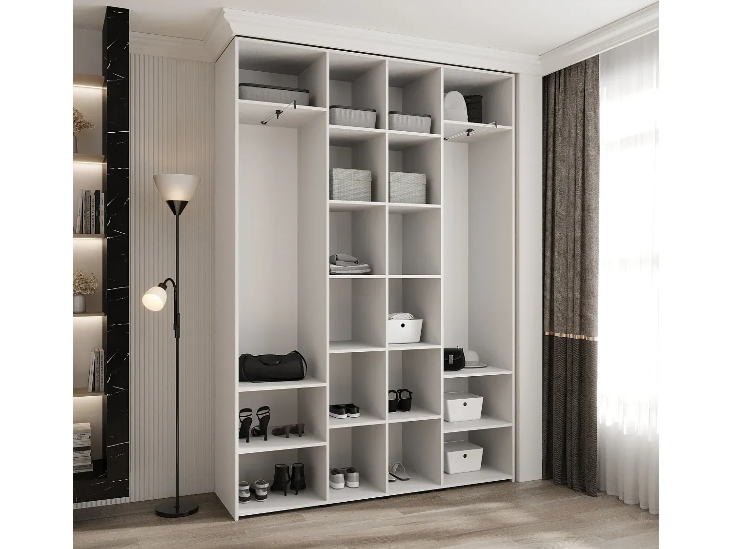 Moderner 4-türiger Kleiderschrank in Weiß/Schwarz