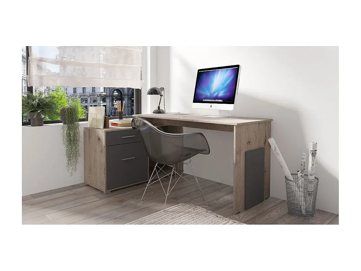 Moderner Eckschreibtisch in Eiche mit Graphit-Akzenten