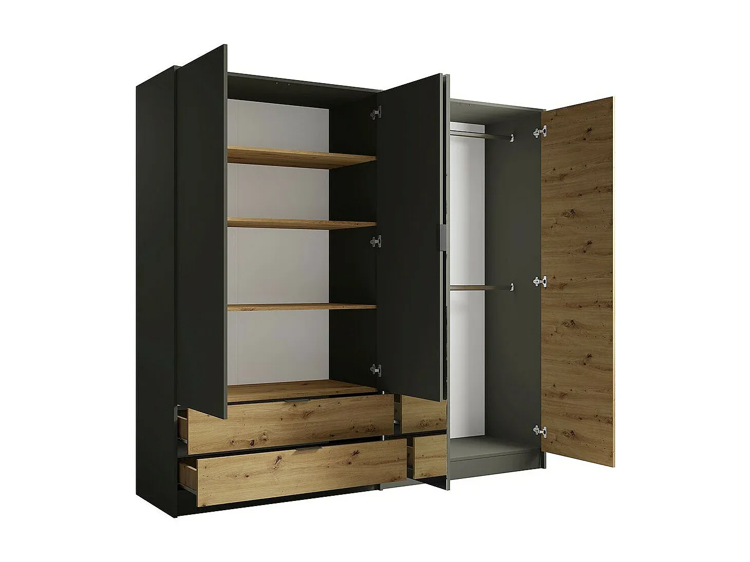 Großer Kleiderschrank mit Türen und Schubladen in Graphitgrau