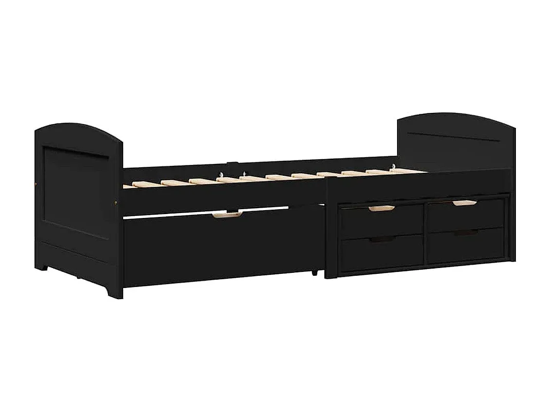 Schwarzes Tagesbett mit 5 Schubladen, 90x200 cm