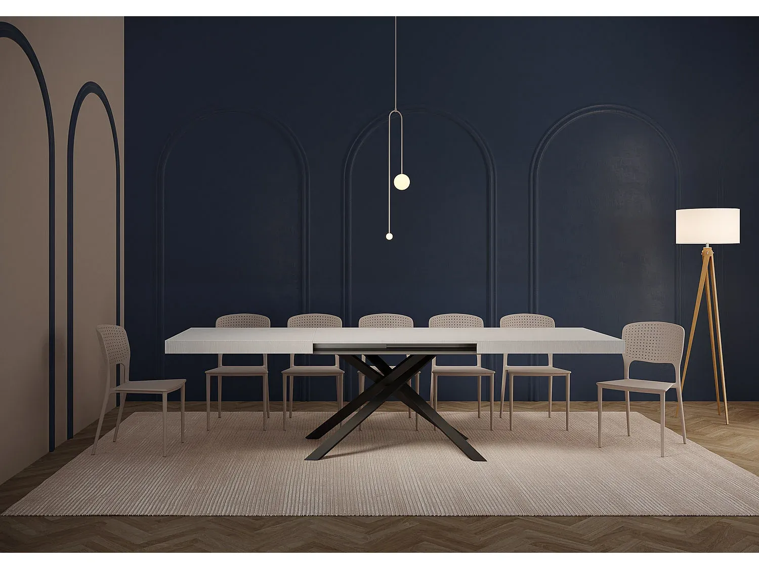 Moderner Ausziehtisch aus Esche mit Eisenrahmen, Anthrazit