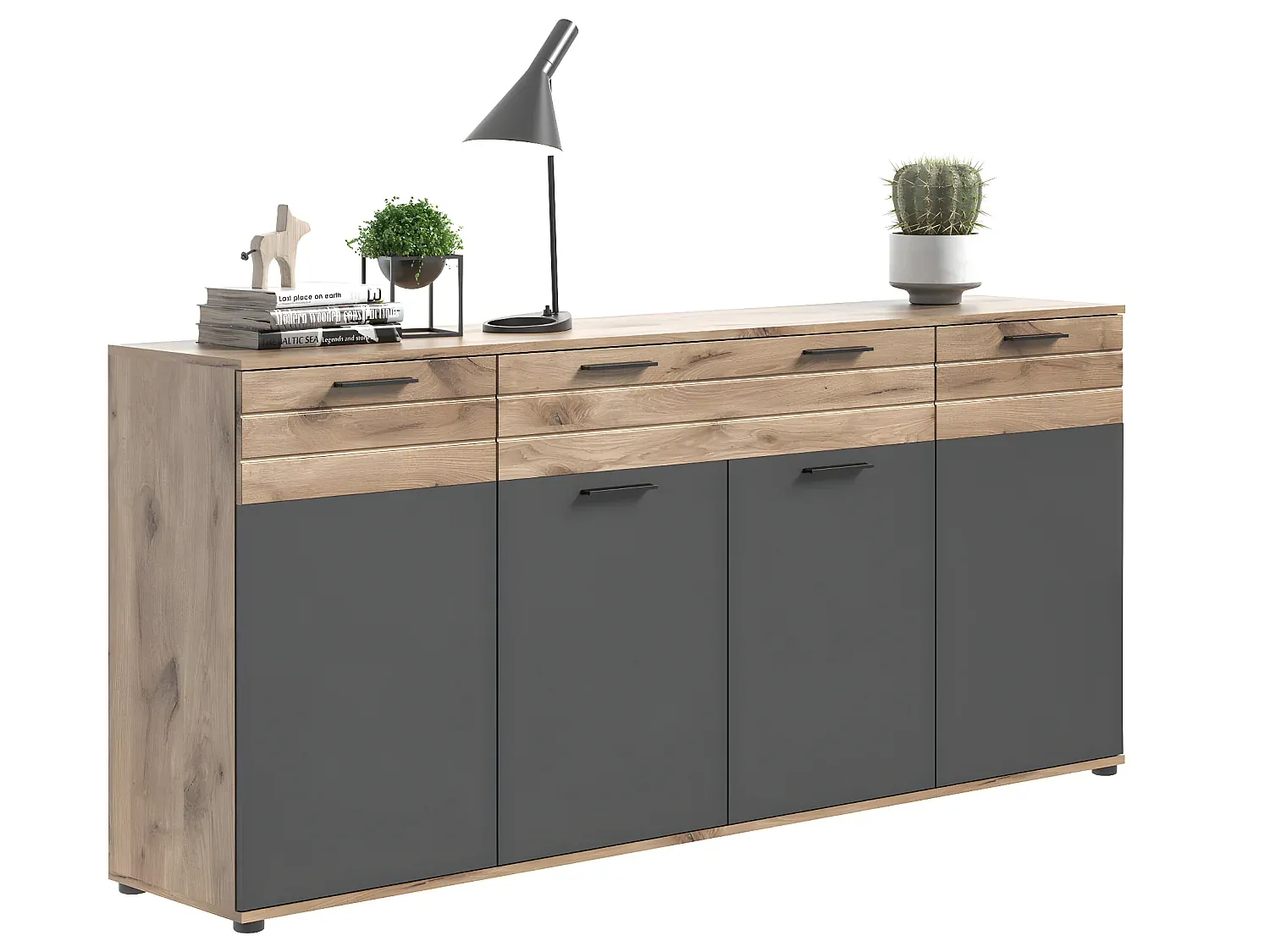 Großes Sideboard mit 4 Türen und 1 Schublade in Eiche Optik