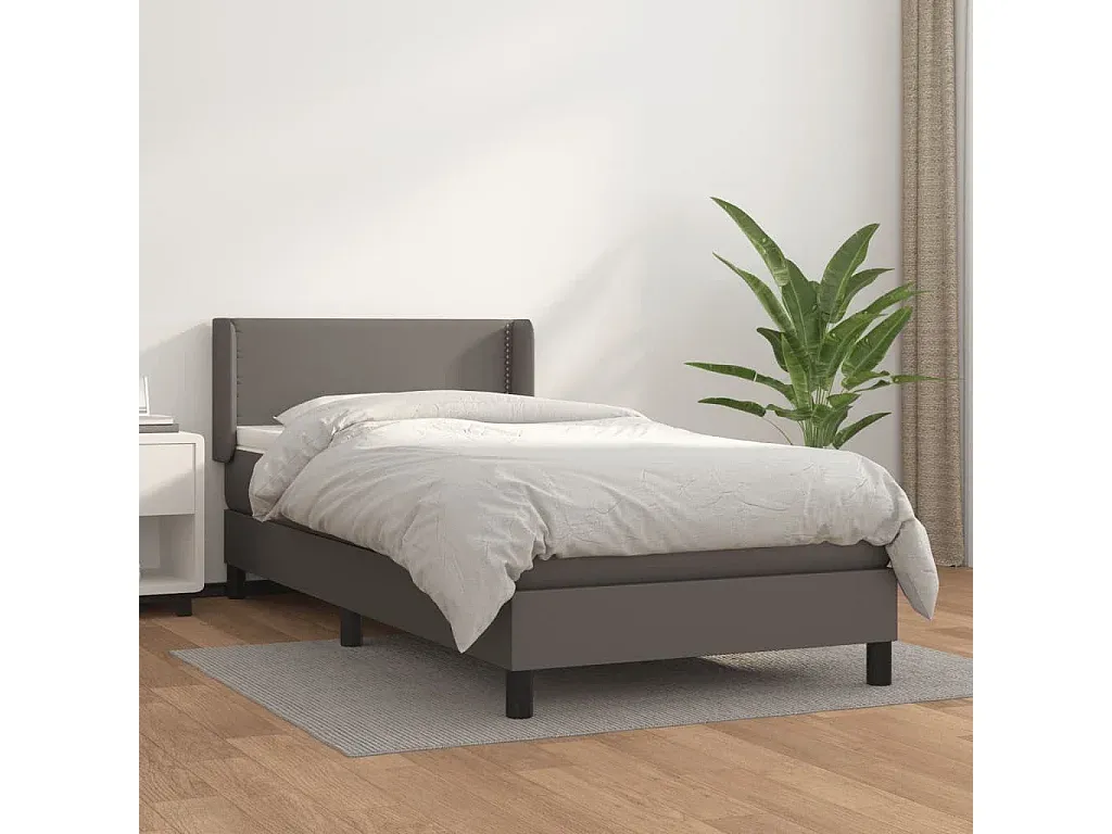 Grau Kunstleder Boxspringbett mit Matratze 90x200 cm