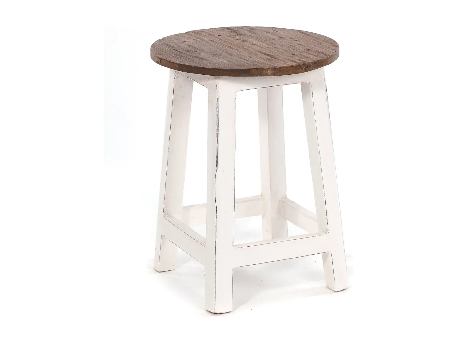 Runder Hocker aus Mahagoniholz, weiß