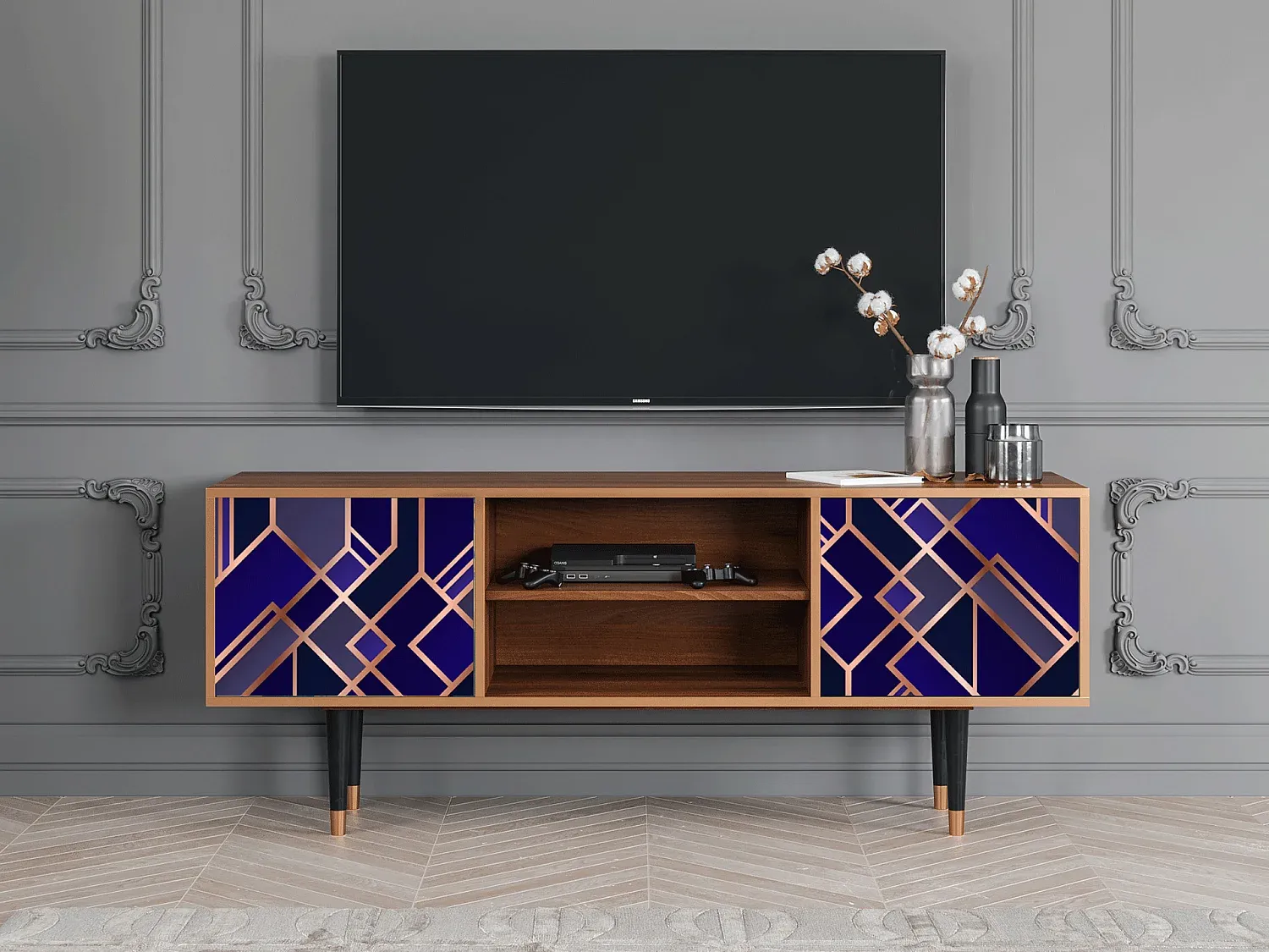 Moderner TV-Schrank mit großem Stauraum, Aquamarinfarbe