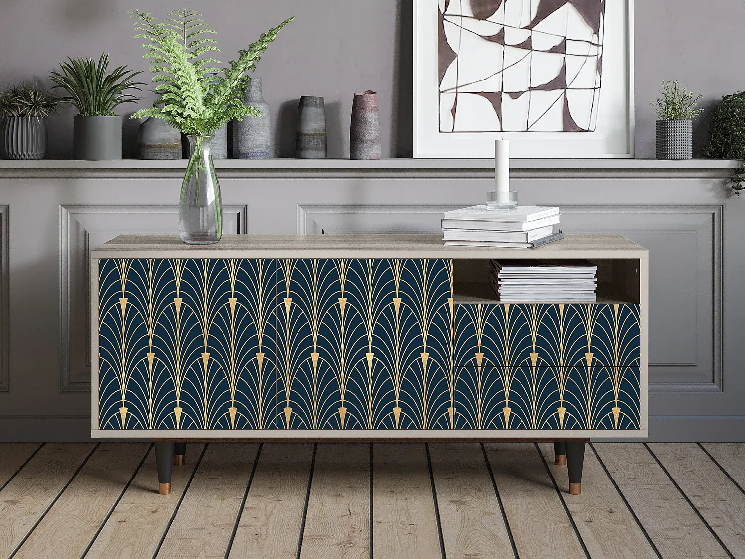 TV-Schrank mit Stauraum in Sand, 125x56x41 cm