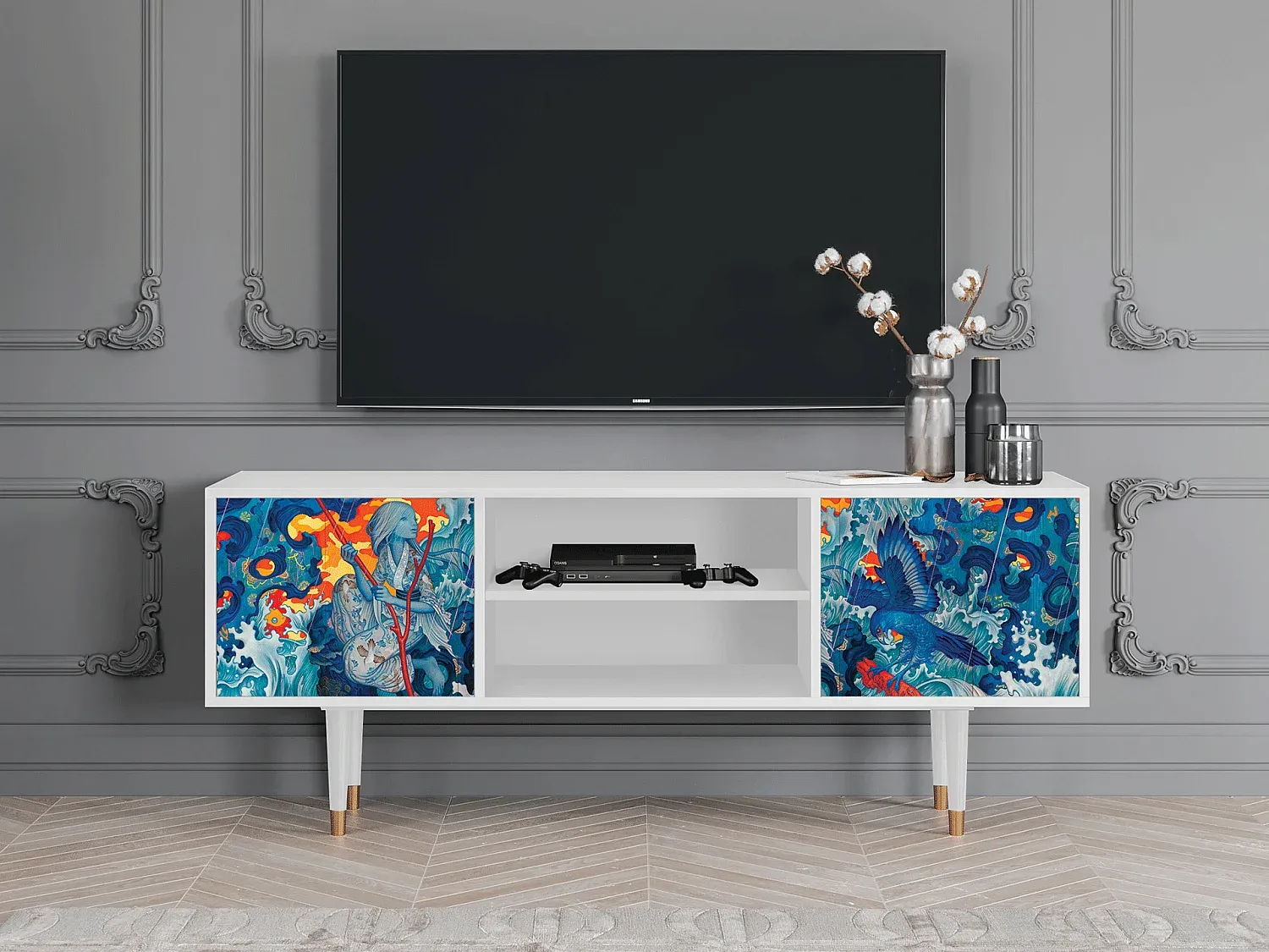 Stilvolles TV-Möbel in Weiß, 170x69x48 cm