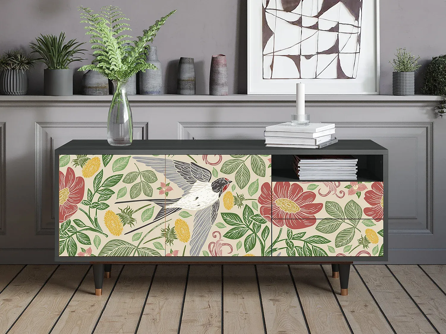 Moderner TV-Schrank in Anthrazit - Kompakte Größe 125x56x41 cm