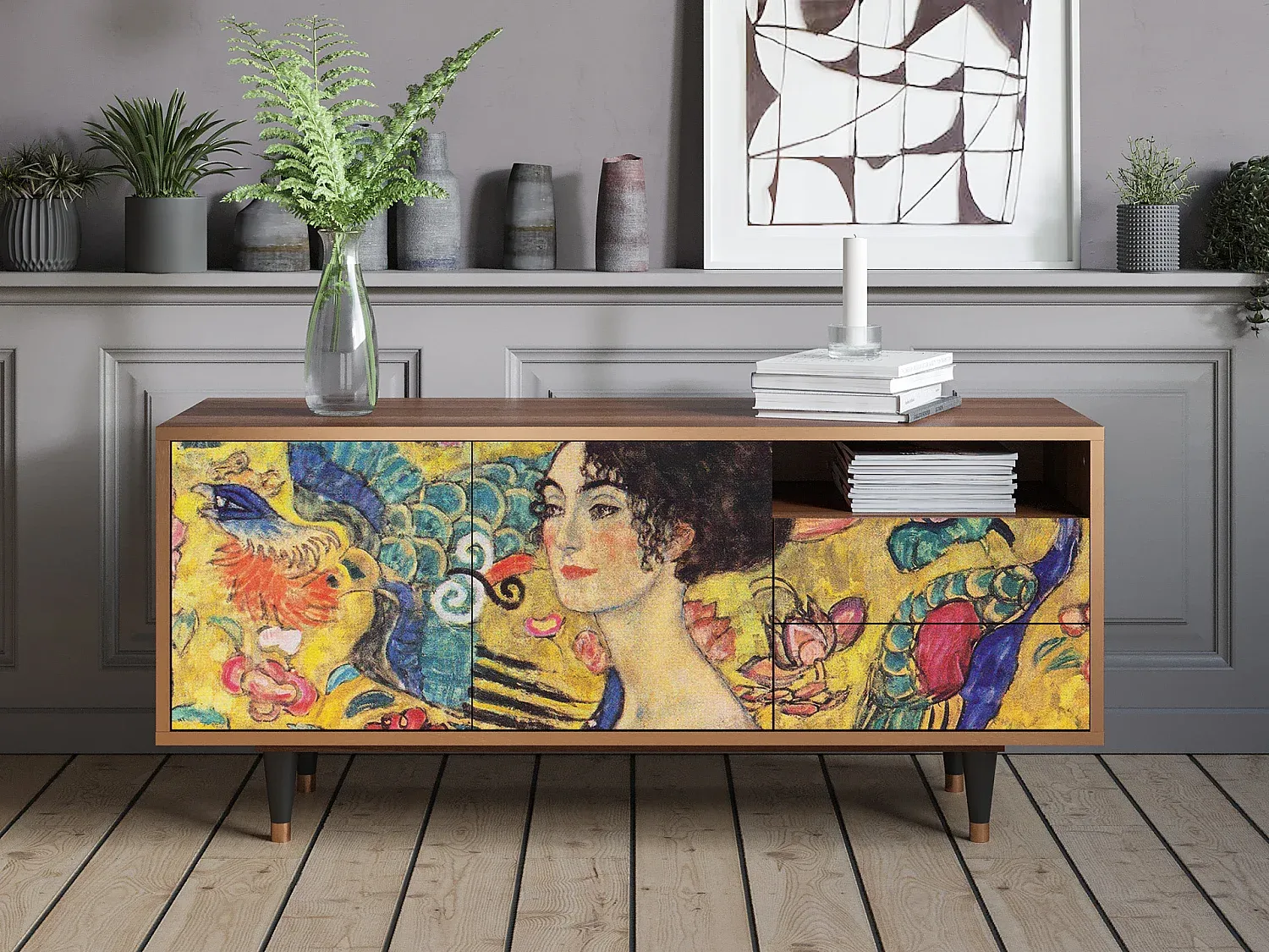 TV-Schrank mit Klimt-Motiv, Walnuss