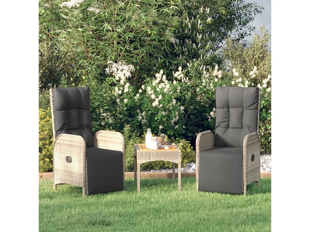 2-teiliges Garten-Loungesessel-Set mit Kissen, Rattan Grau