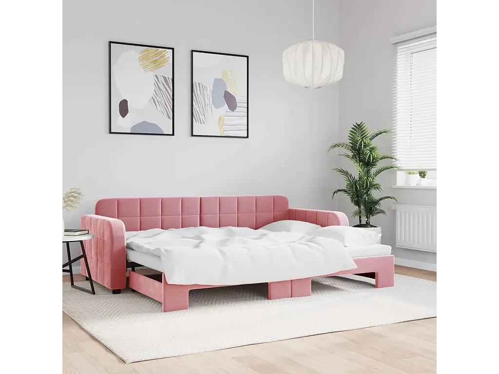Ausziehbares Tagesbett in Rosa, 80x200 cm, Samtbezug