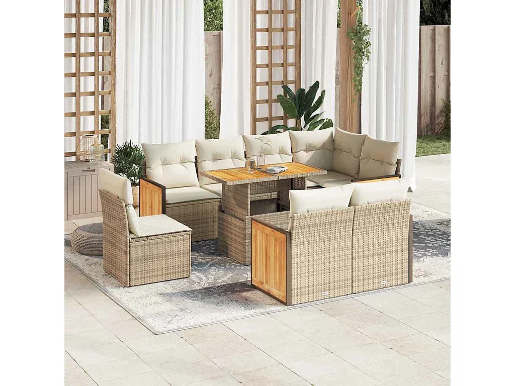 Moderne Gartenmöbel Lounge Set mit Kissen Beige