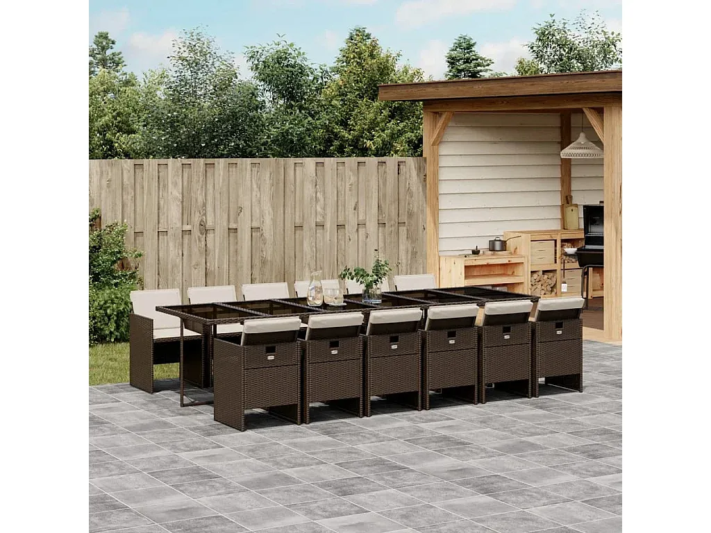 Moderner Garten-Essgarnitur mit Kissen in Braun