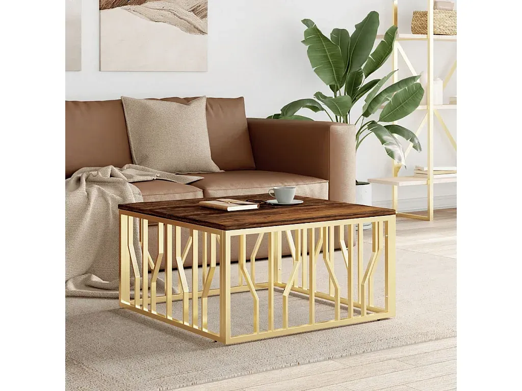 Eleganter Wohnzimmertisch aus Metall und recyceltem Holz