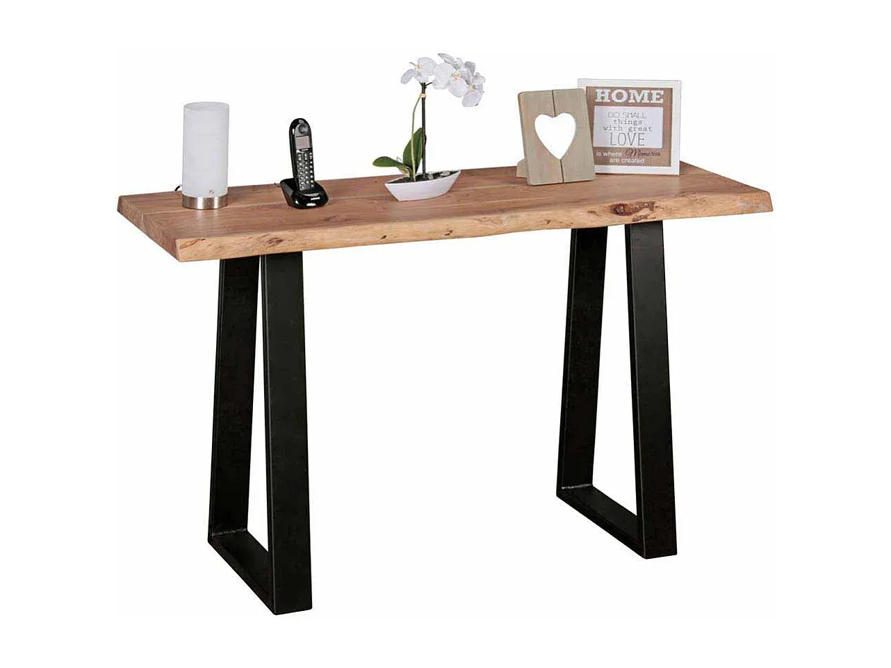 Konsolentisch aus Akazienholz mit schwarzem Metallgestell