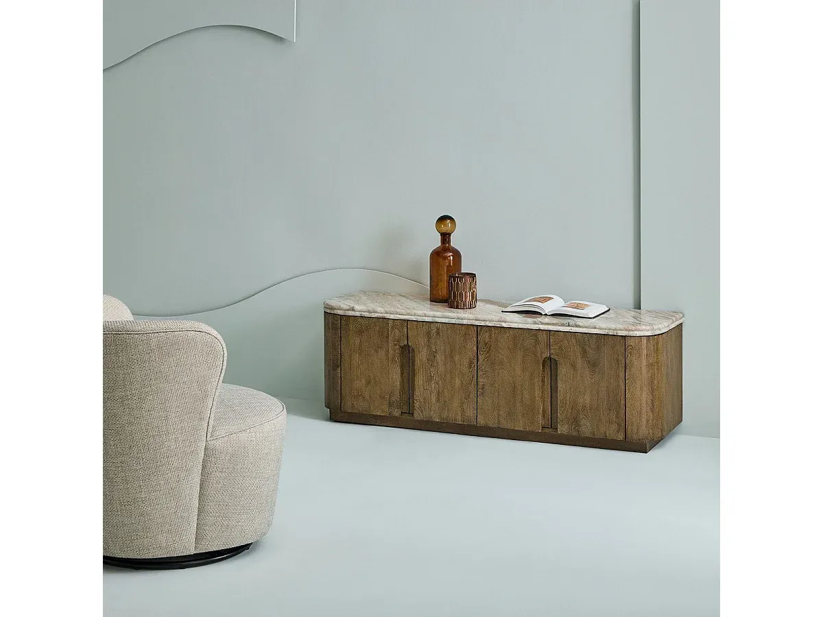 Massivholz TV-Schrank mit Marmordetails