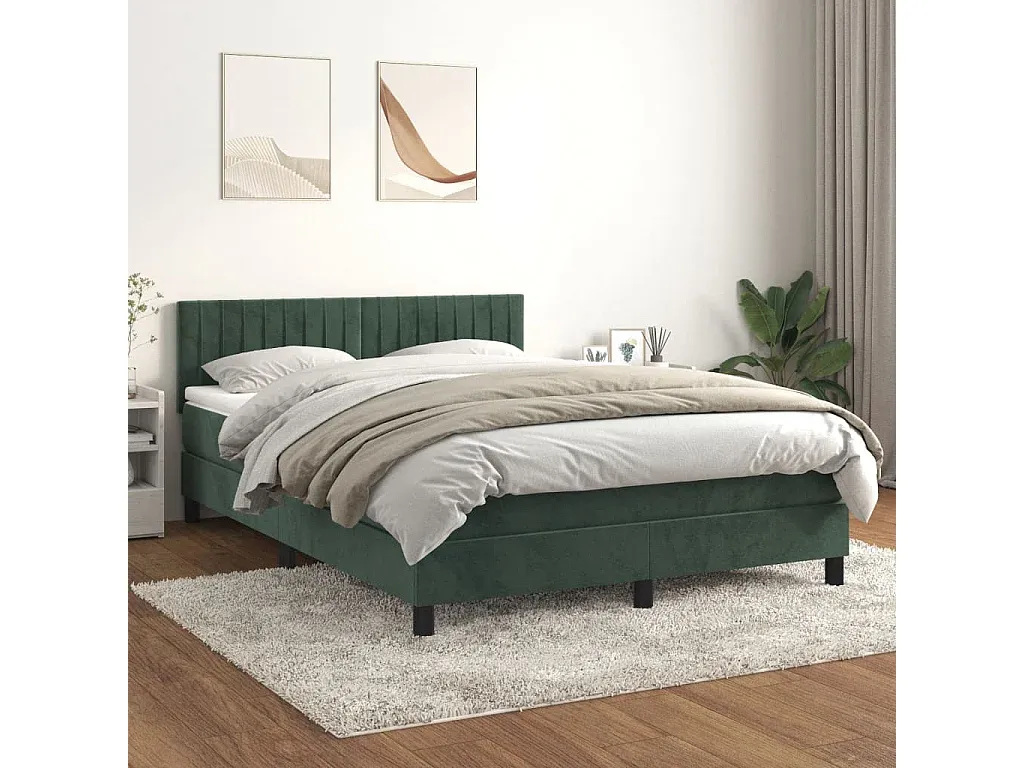 Elegantes Boxspringbett mit Matratze in Dunkelgrün 140x190 cm
