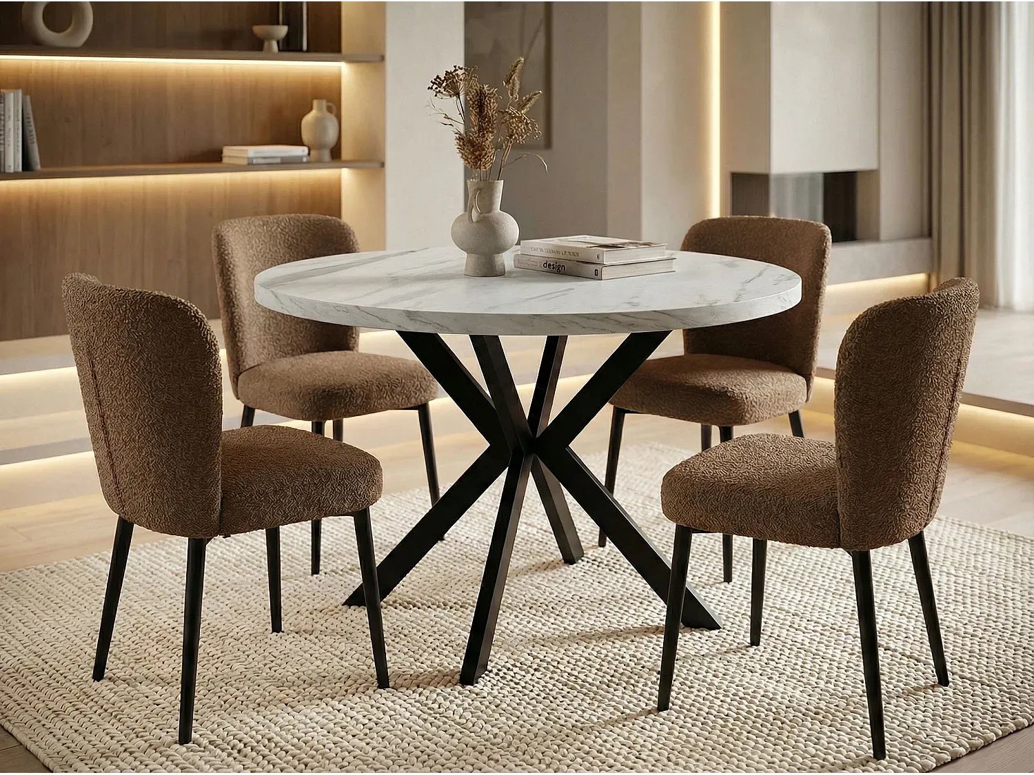 Ausziehbarer Esstisch im Loft-Stil mit Metallbeinen, Anpassbare Größe, Industrieller Look, Weißer Marmor