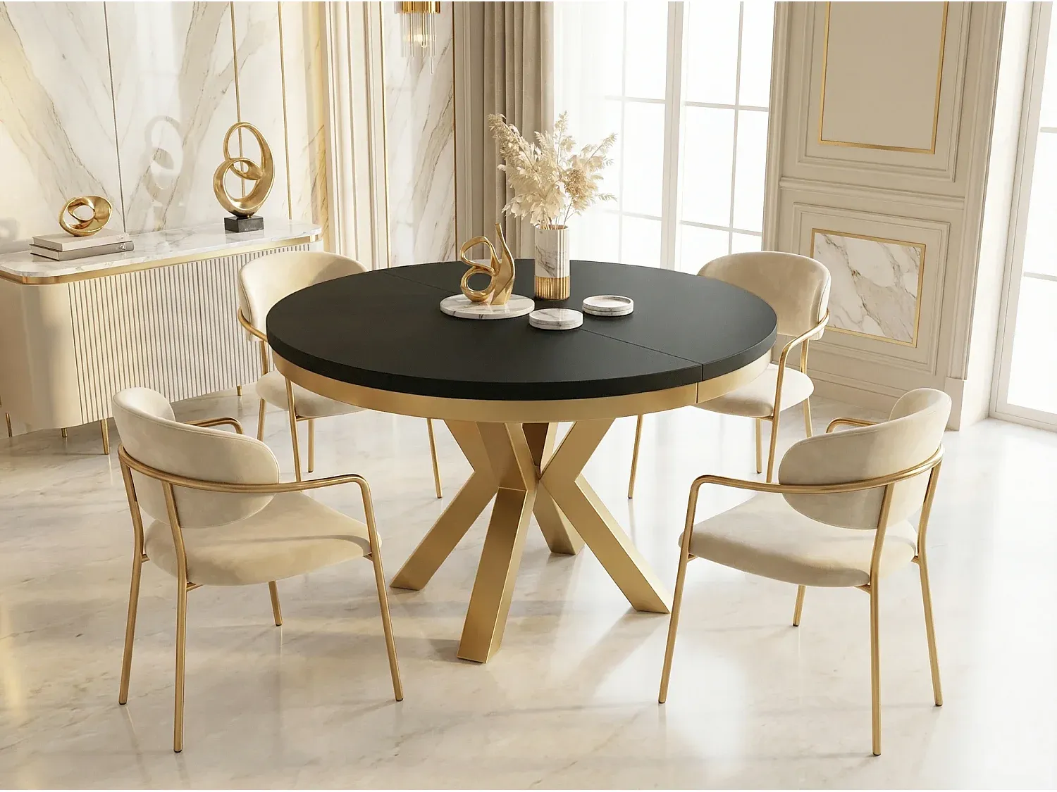 Moderner ausziehbarer Esstisch mit Metallakzenten - Platzsparend für Wohnzimmer - Schwarz, 120-200 cm