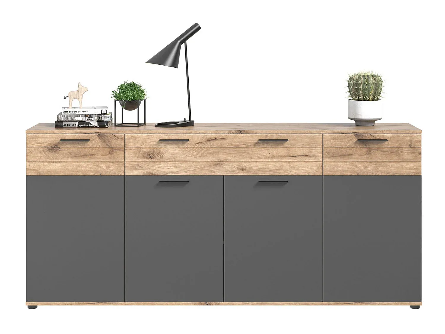 Großes Sideboard mit 4 Türen und 1 Schublade in Eiche Optik