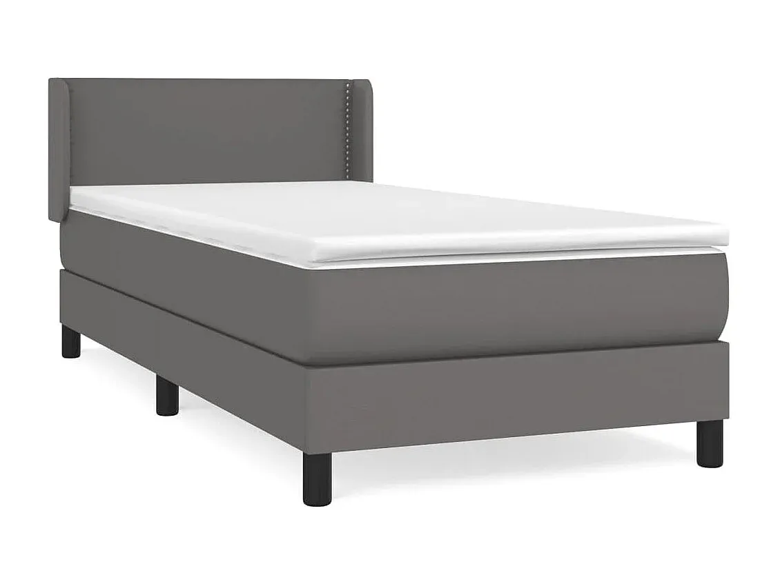 Grau Kunstleder Boxspringbett mit Matratze 90x200 cm
