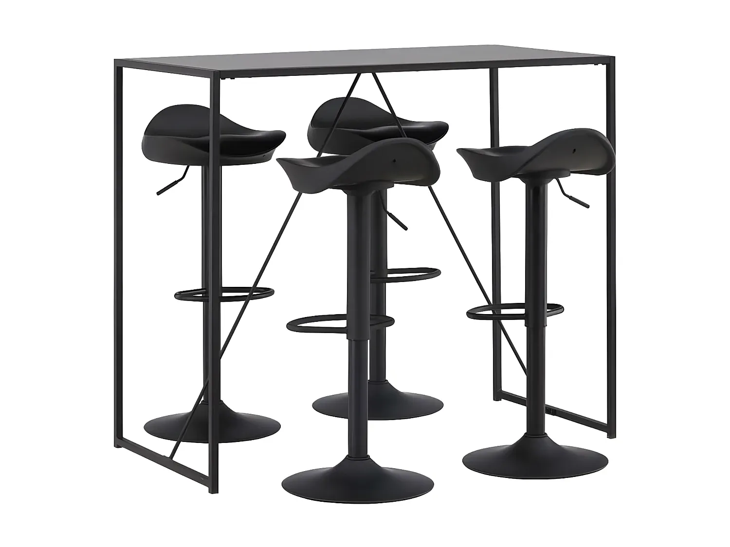 Moderner Bartisch mit 4 Barhockern, schwarz