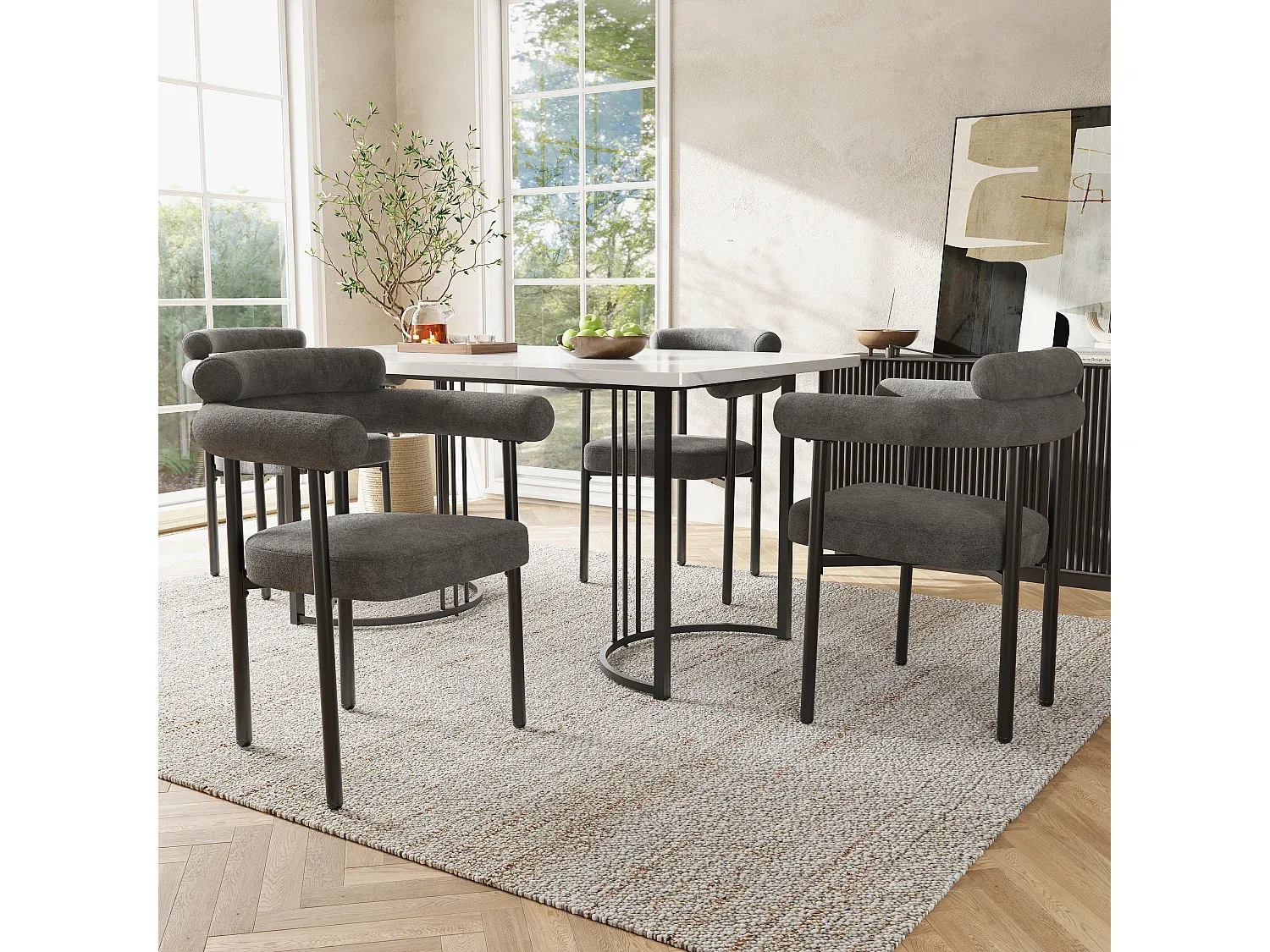 2er-Set Esszimmerstühle aus Samt mit Armlehnen und Metallbeinen, Dunkelgrau