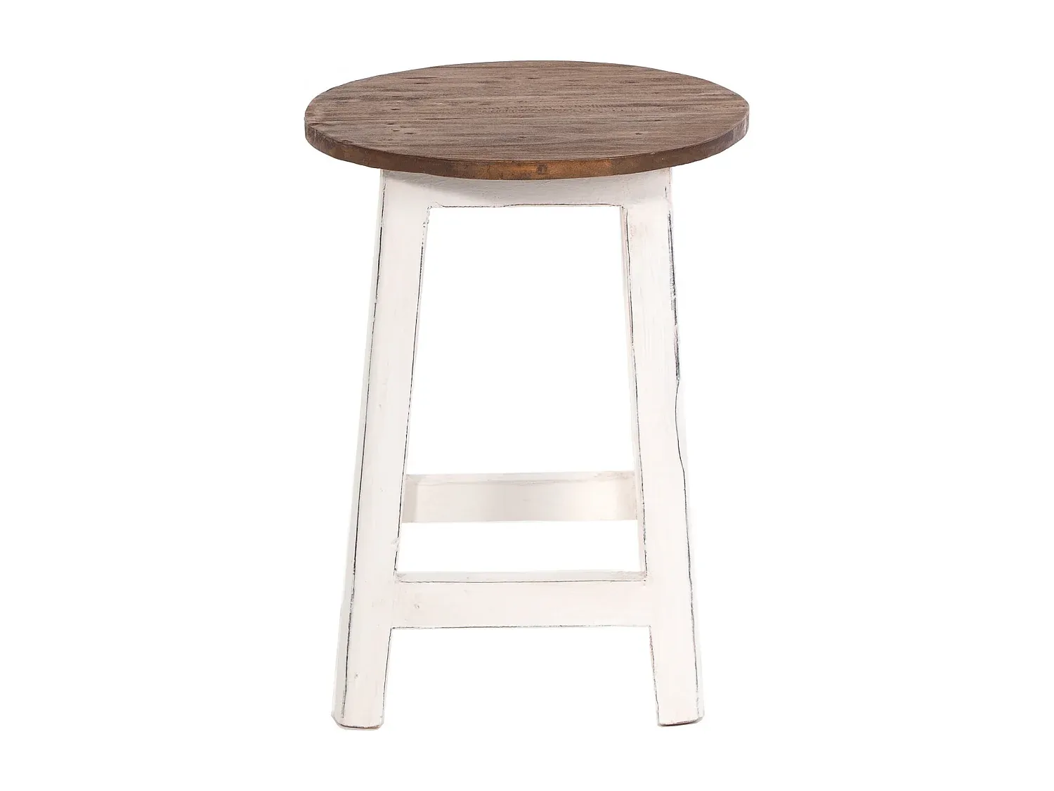 Runder Hocker aus Mahagoniholz, weiß