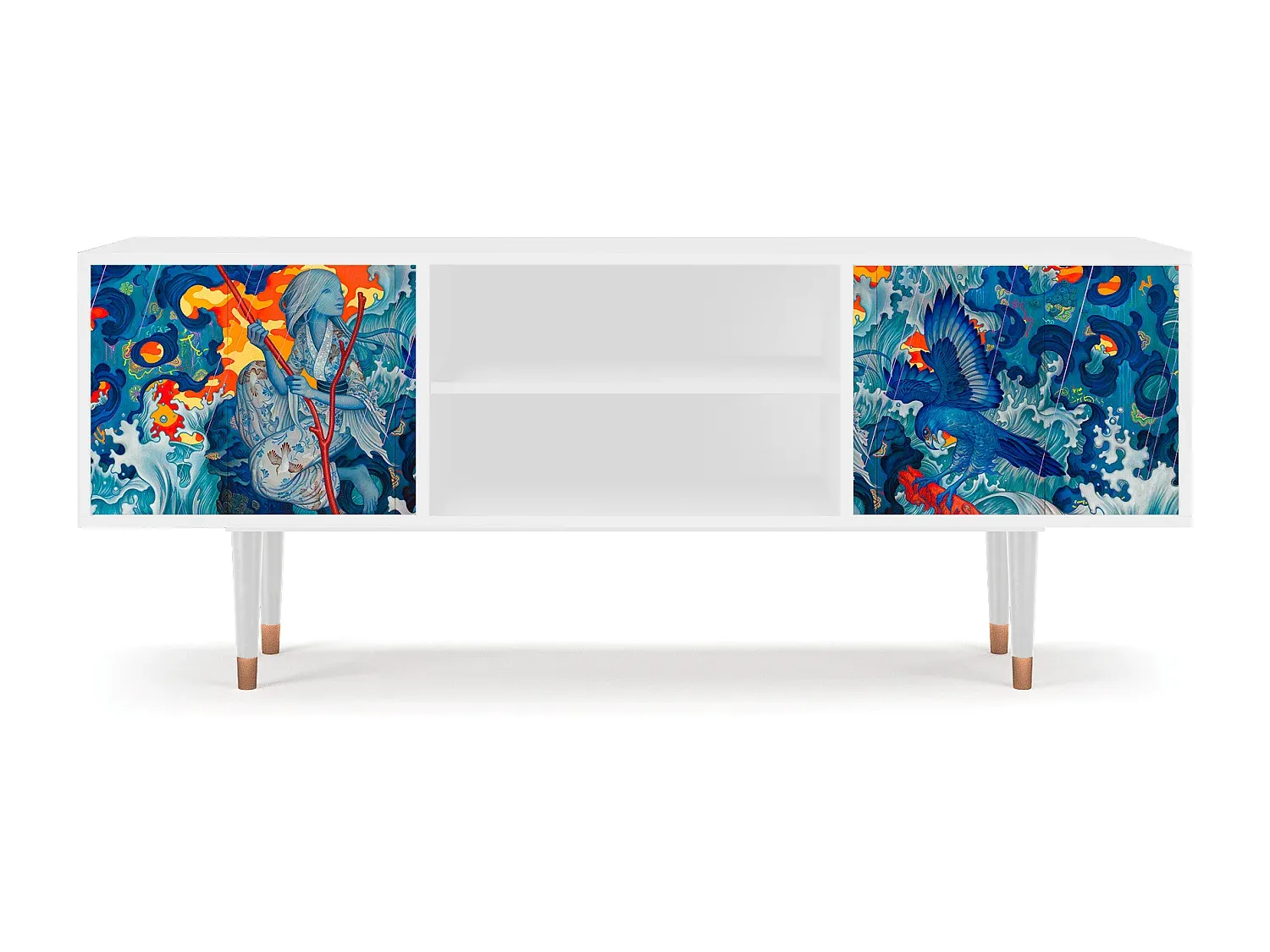 Stilvolles TV-Möbel in Weiß, 170x69x48 cm