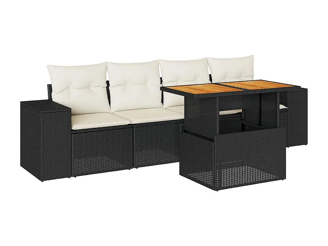 Gartenmöbel-Set aus Polyrattan mit Kissen, Schwarz