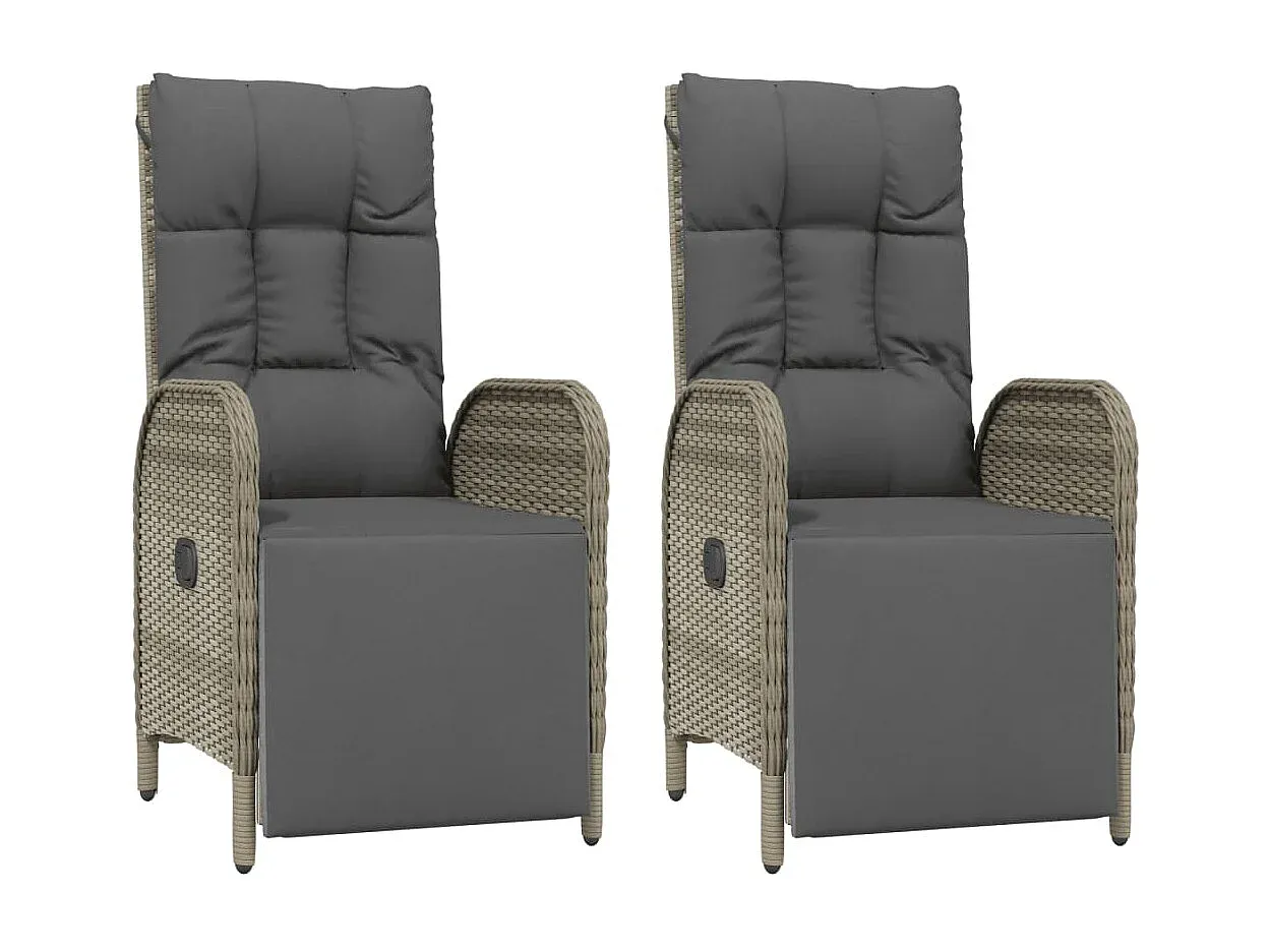 2-teiliges Garten-Loungesessel-Set mit Kissen, Rattan Grau