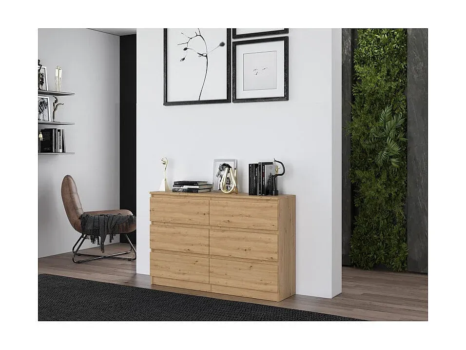 Moderne Kommode mit 6 Schubladen, 120x30x75 cm