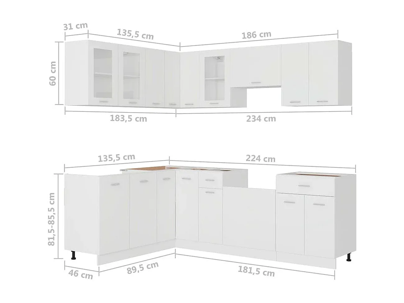 Moderne Küchenzeile in Weiß mit 11 Teilen