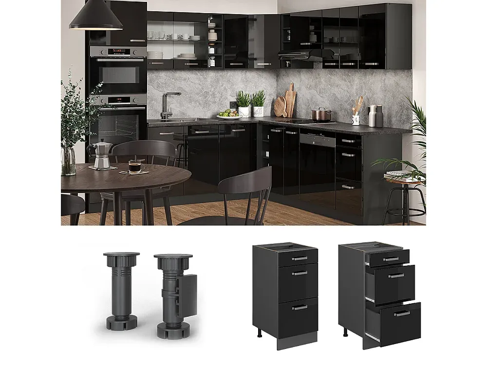 Moderner Hochglanz-Küchenschrank in Schwarz