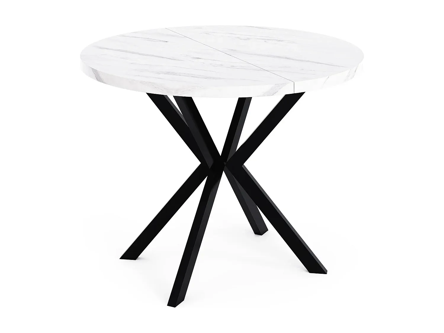 Ausziehbarer Esstisch im Loft-Stil mit Metallbeinen, Anpassbare Größe, Industrieller Look, Weißer Marmor