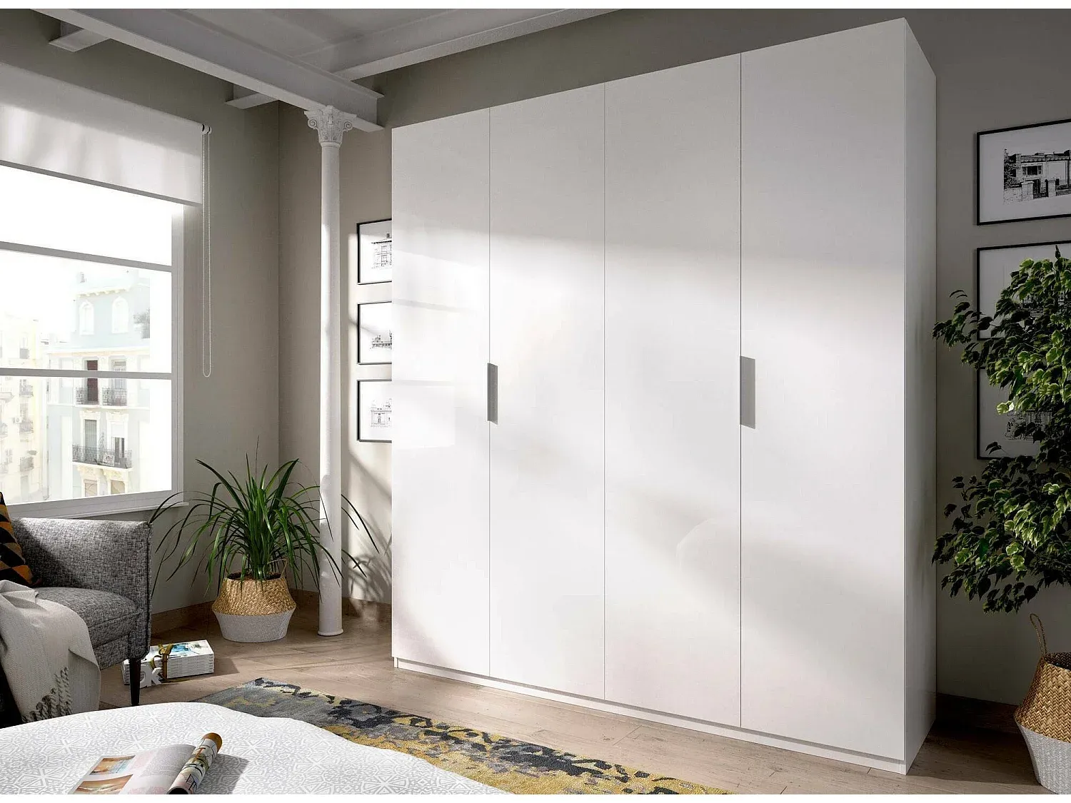 Schlafzimmer Kleiderschrank mit 4 Türen, 180x52x204 cm, Weiß