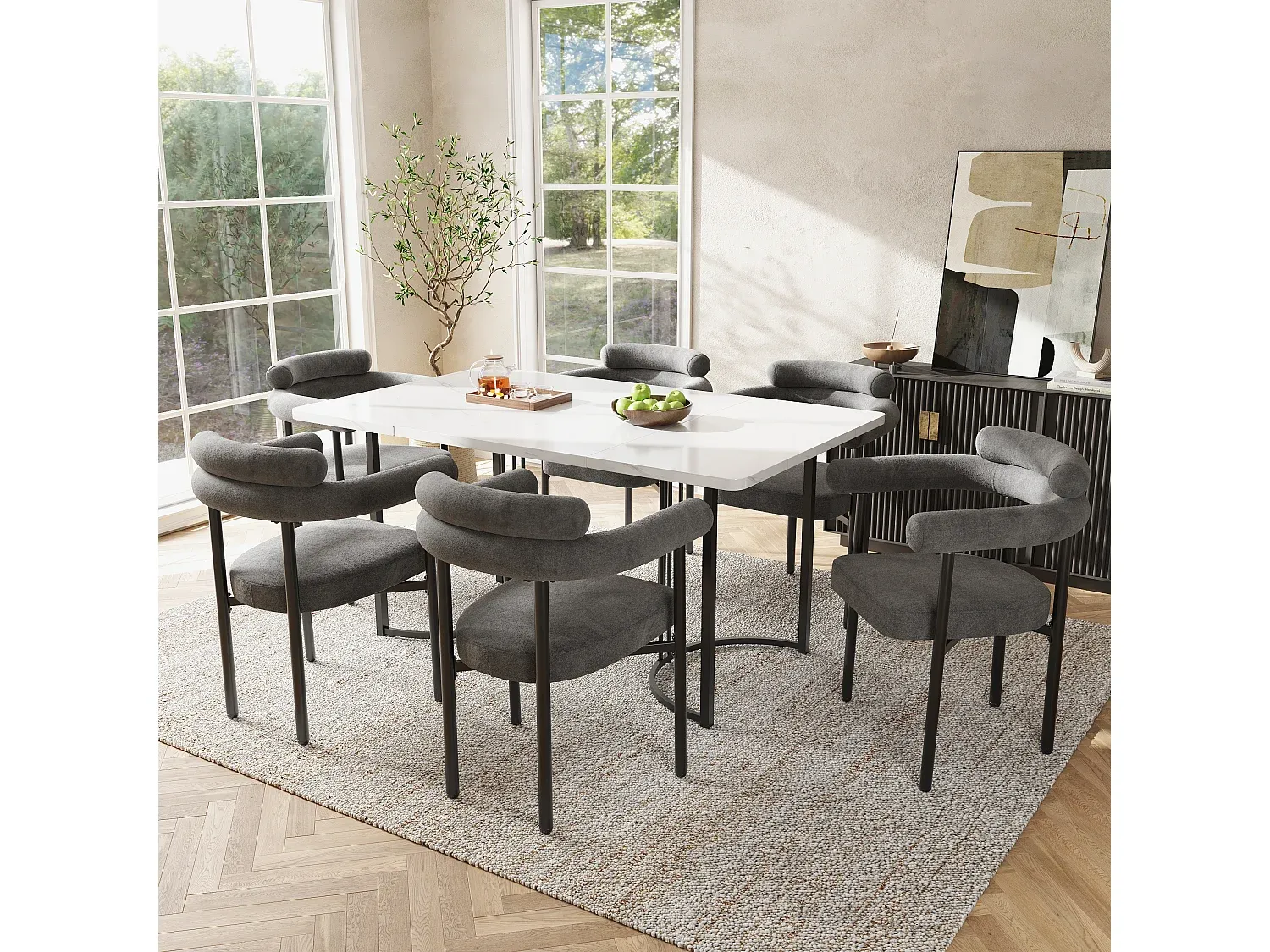 2er-Set Esszimmerstühle aus Samt mit Armlehnen und Metallbeinen, Dunkelgrau