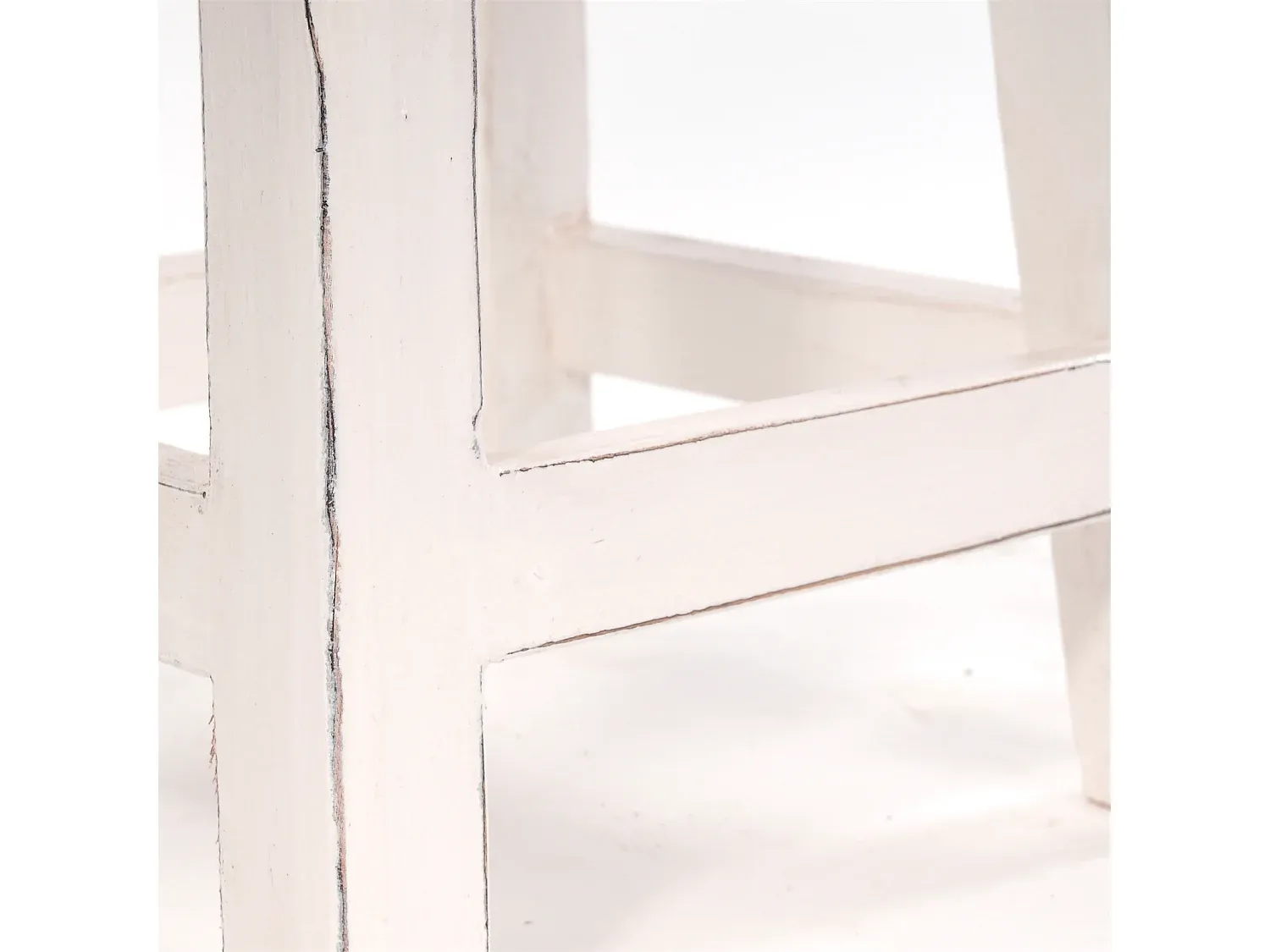 Runder Hocker aus Mahagoniholz, weiß