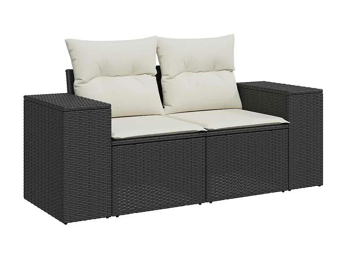 Gartenmöbel-Set aus Polyrattan mit Kissen, Schwarz
