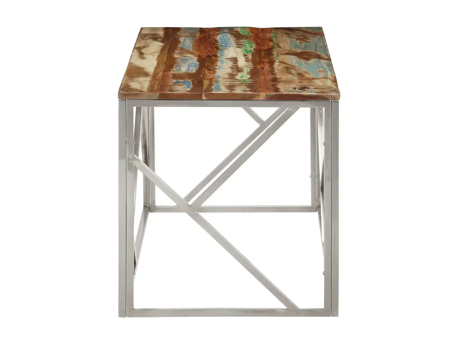 Moderner Wohnzimmertisch aus Edelstahl und Altholz