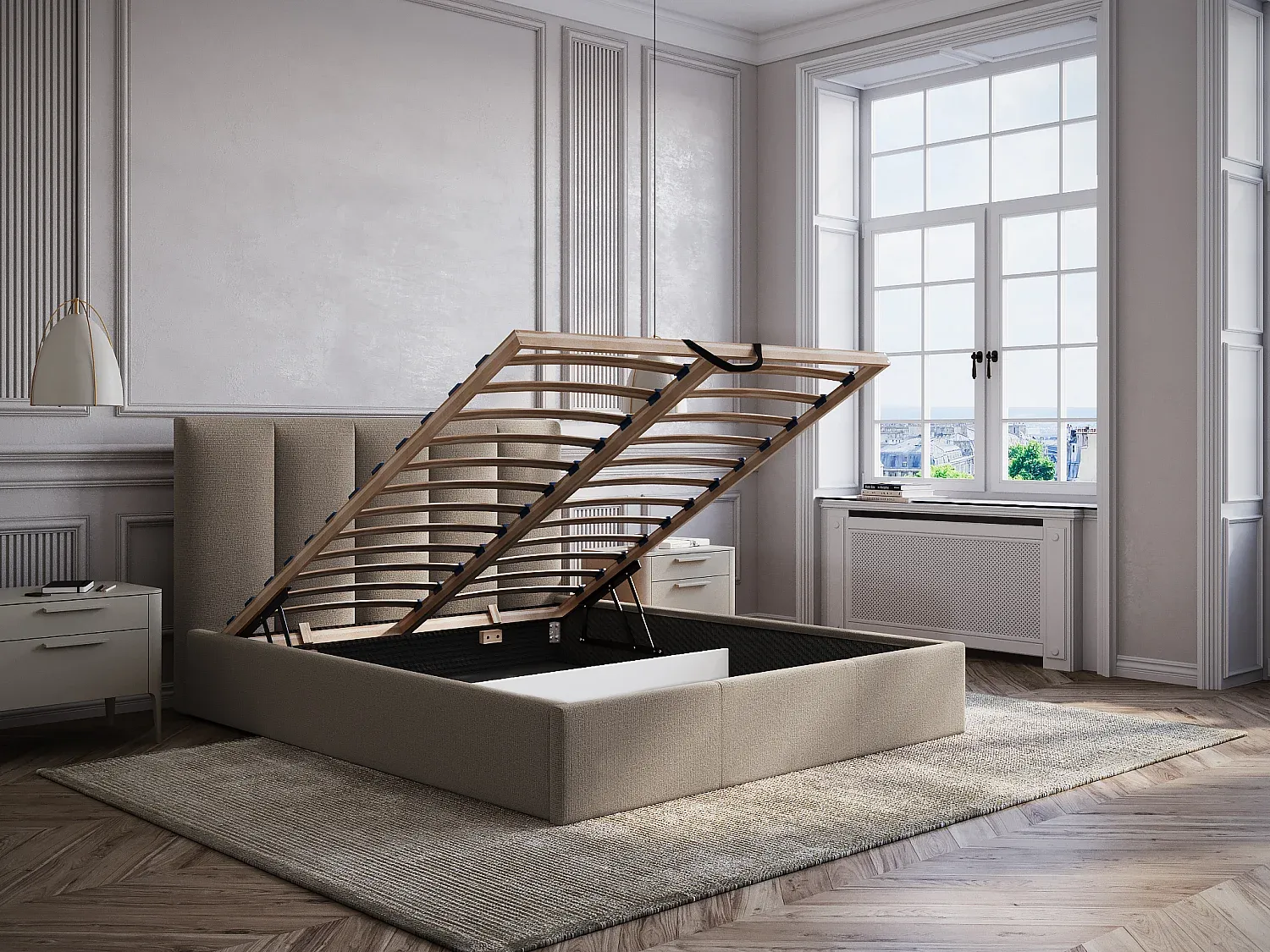 Komfortables Bett mit Stauraum und Matratze