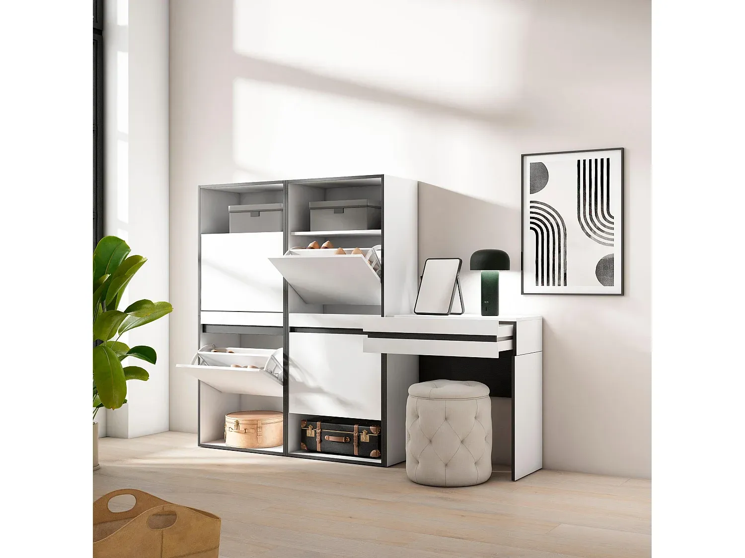 Großes Schuhregal für Schlafzimmer in Weiß