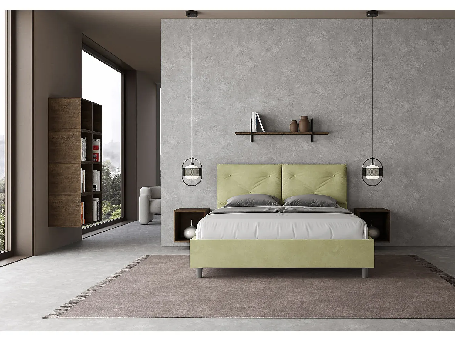 Gepolstertes Bett ohne Lattenrost 160x190 mit Mikrofaserbezug in Grün