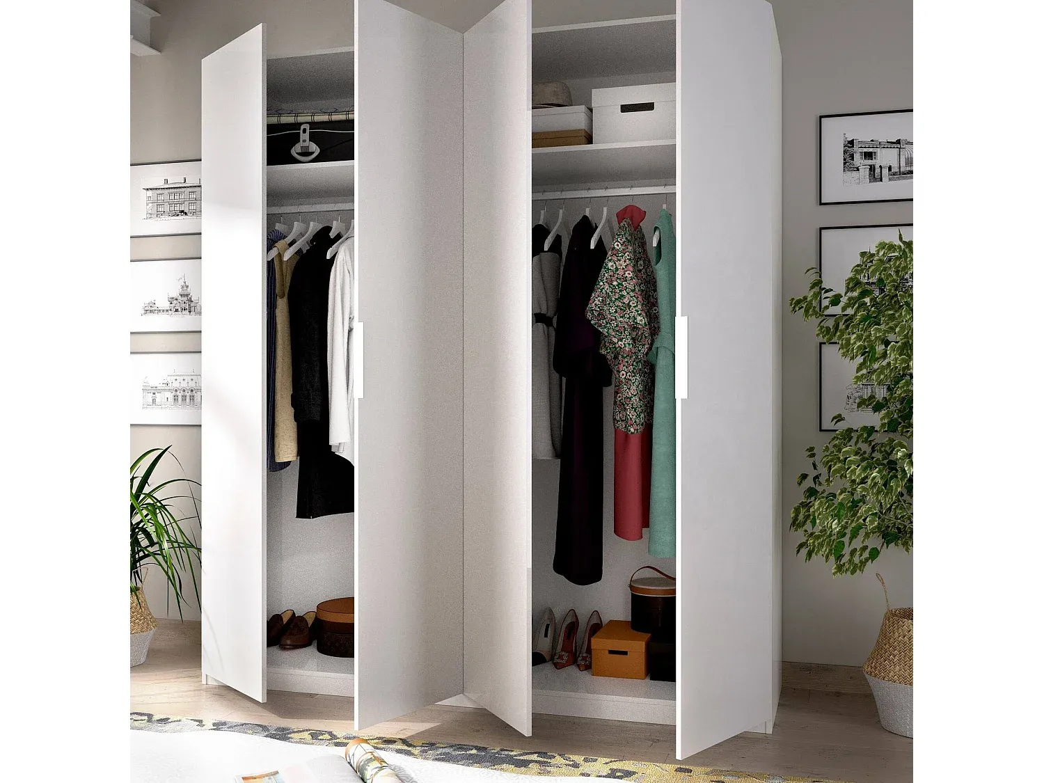 Schlafzimmer Kleiderschrank mit 4 Türen, 180x52x204 cm, Weiß