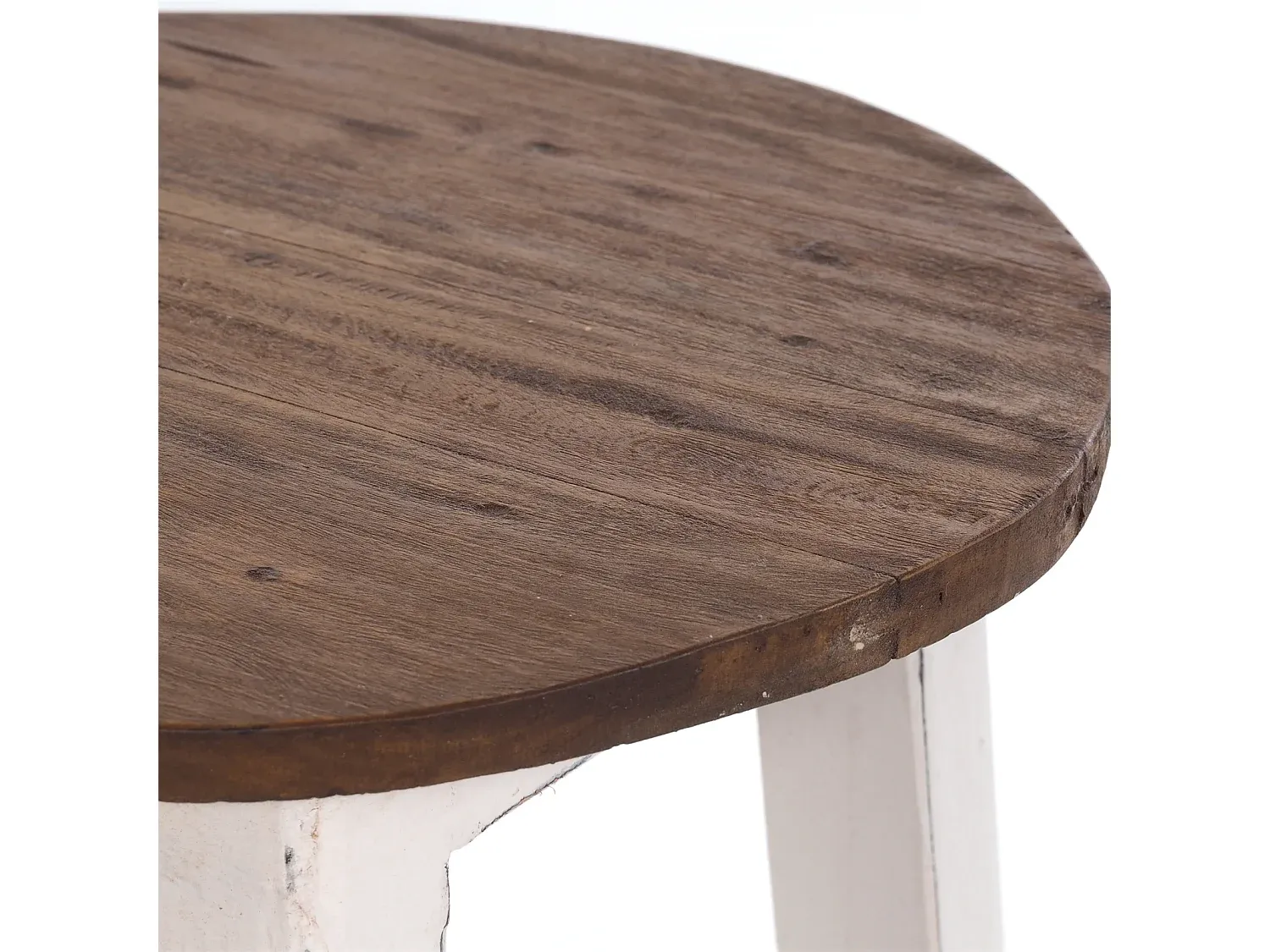 Runder Hocker aus Mahagoniholz, weiß