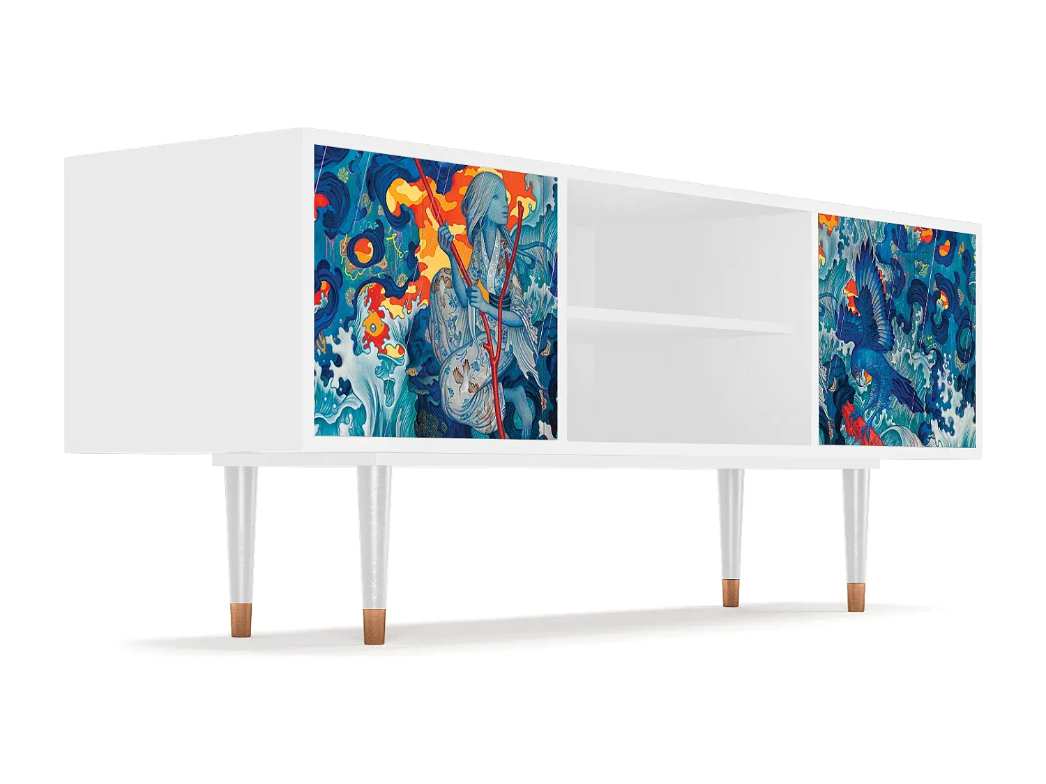 Stilvolles TV-Möbel in Weiß, 170x69x48 cm