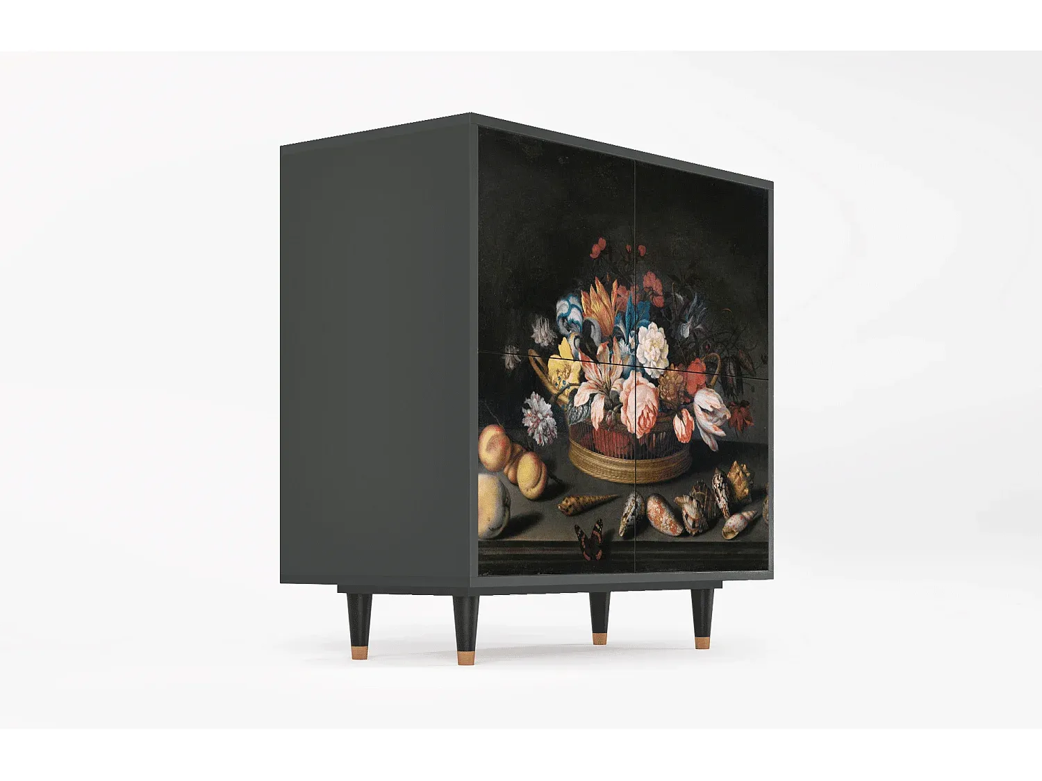 Großes Anthrazit Sideboard mit Blumenmotiv