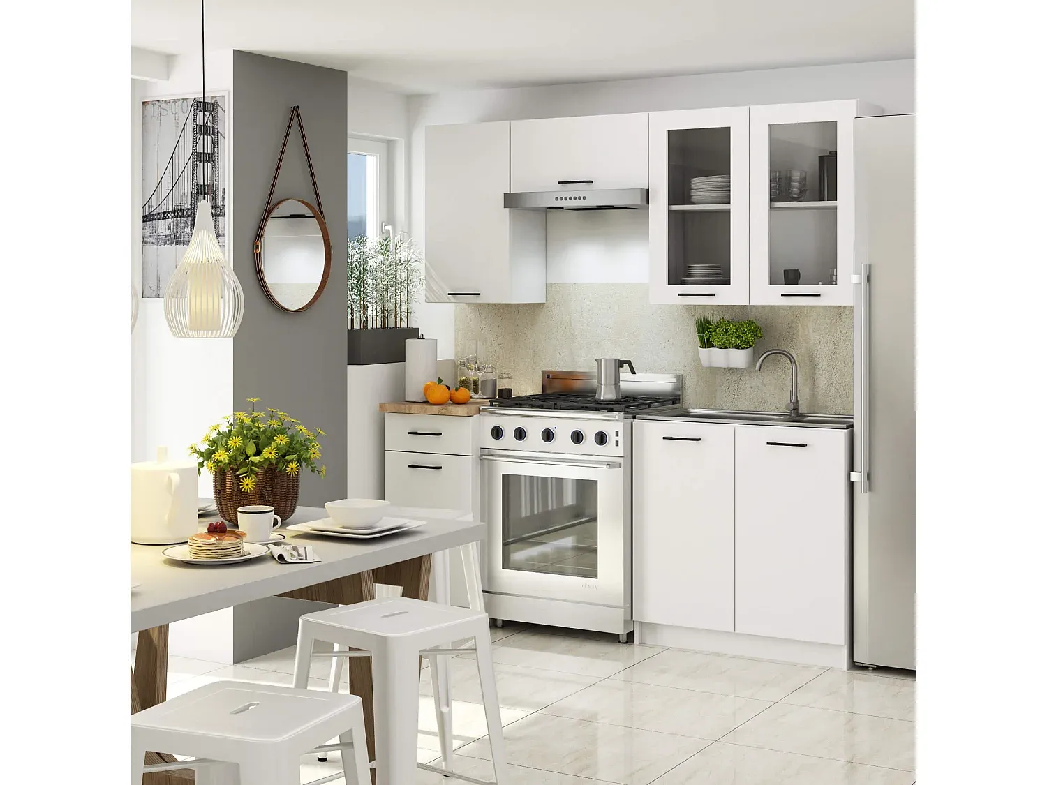 Moderne Küchenvitrine mit Regalböden