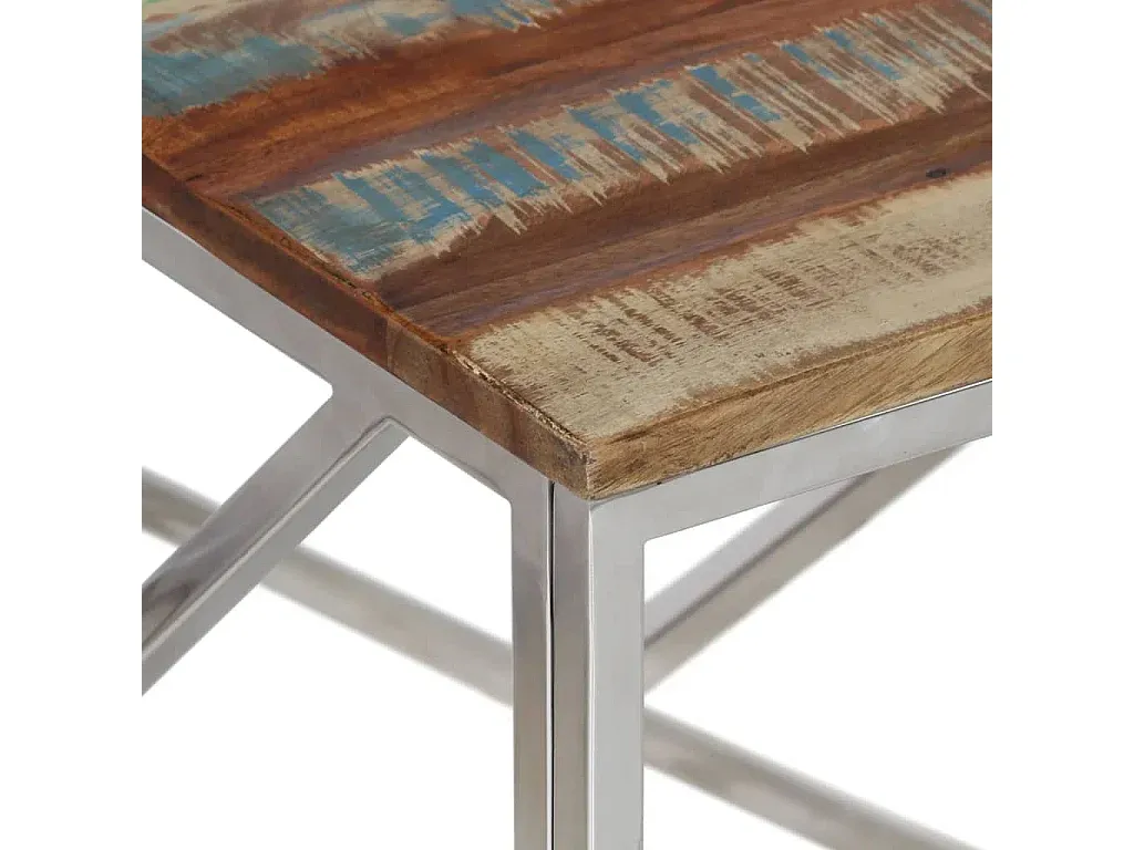 Moderner Wohnzimmertisch aus Edelstahl und Altholz