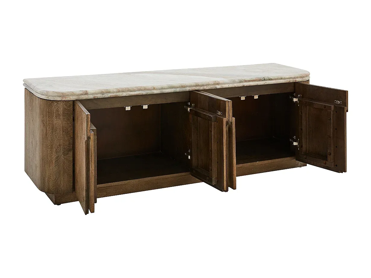 Massivholz TV-Schrank mit Marmordetails